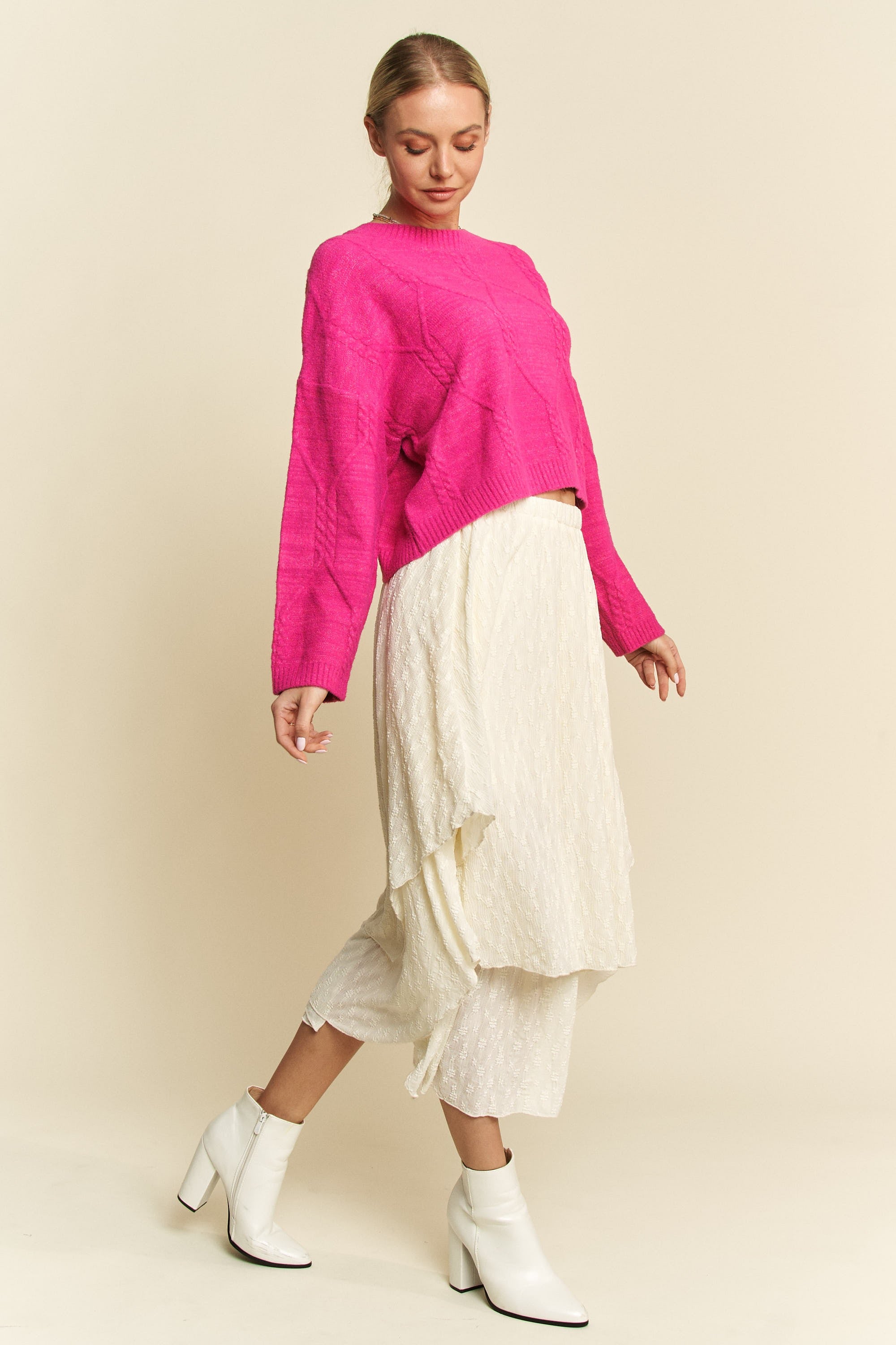 Davi & Dani Diamond Cable Pattern Drop Shoulder Sweater - Charming Charlie