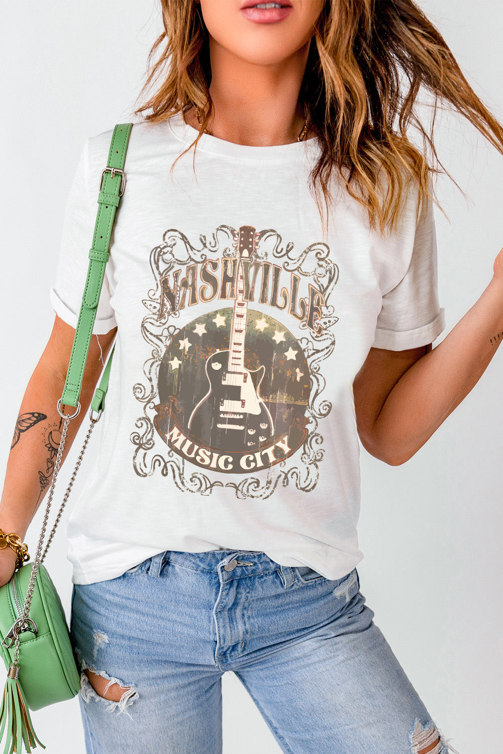 Guitar Graphic Round Neck Short Sleeve T-Shirt - Charming Charlie