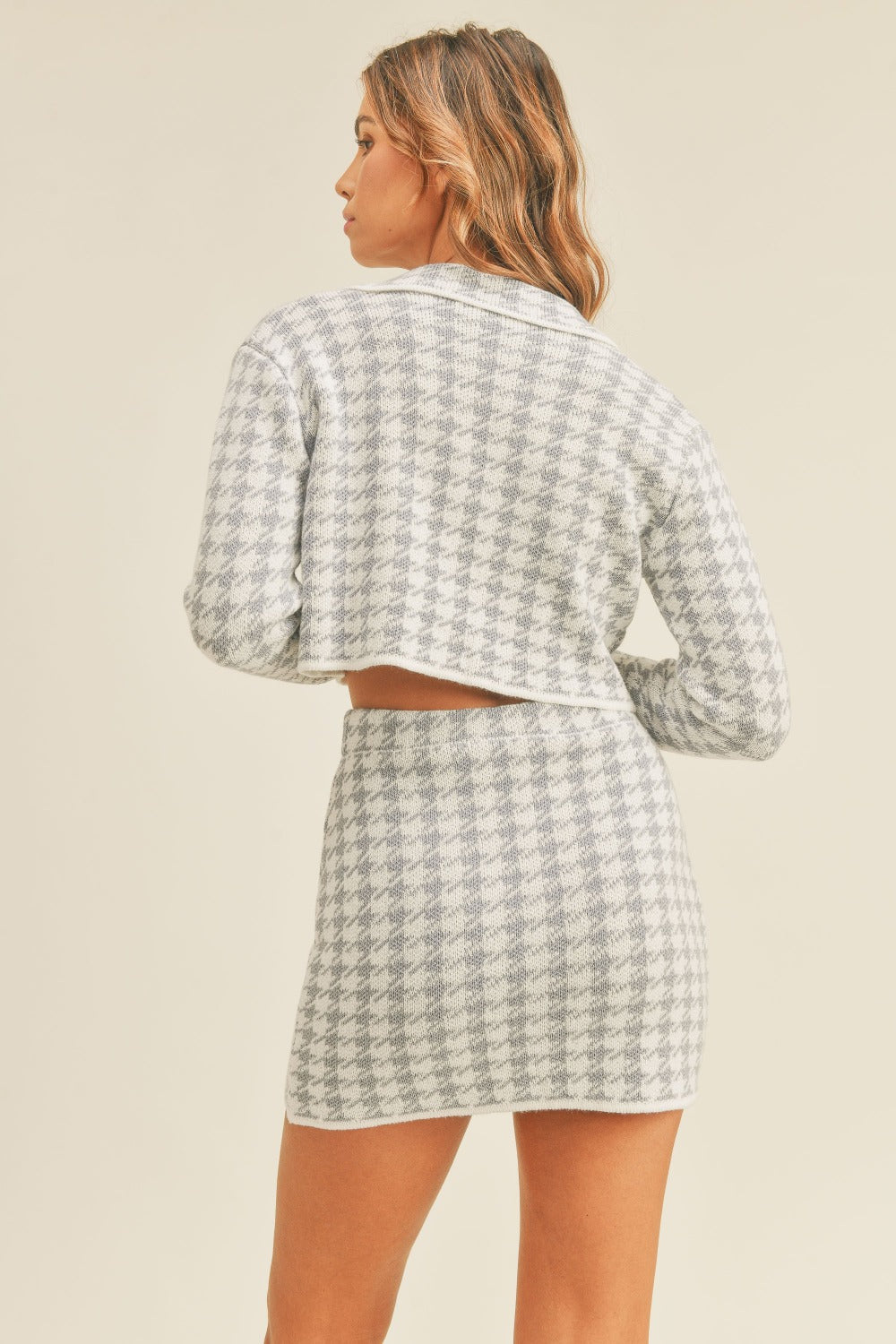 MABLE Houndstooth Cropped Knit Cardigan and Mini Skirt Set - Charming Charlie