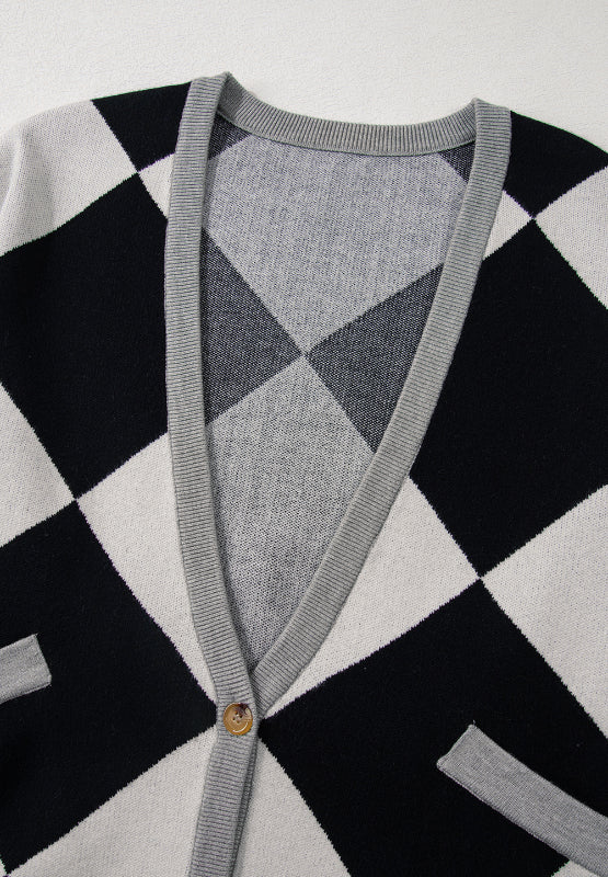 Color Block Button Down Long Sleeve Cardigan - Charming Charlie