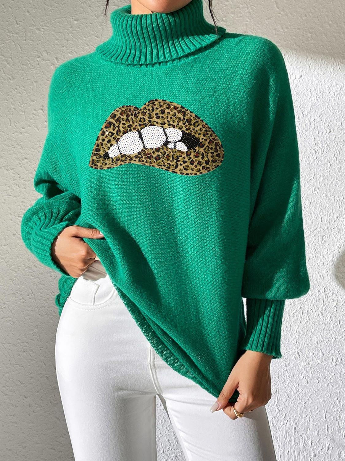 Lip Turtleneck Long Sleeve Sweater - Charming Charlie