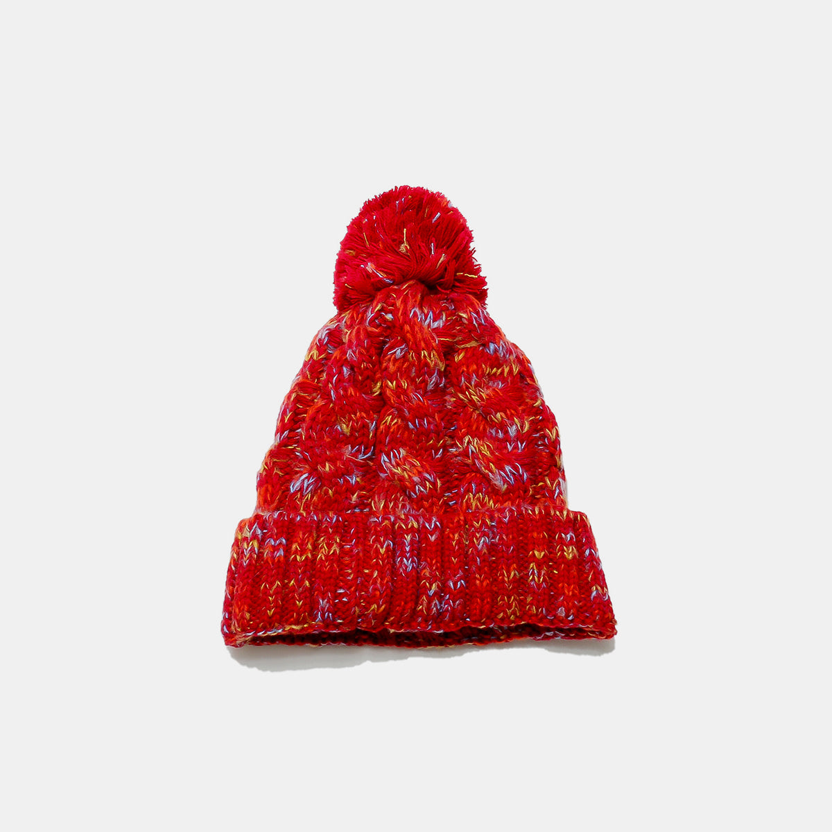 Contrast Cable-Knit Hat with Pompom - Charming Charlie