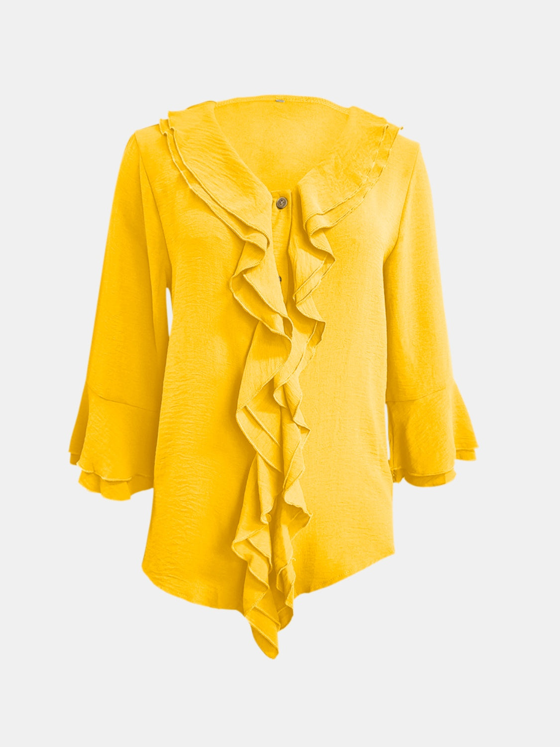 Full Size Ruffled V-Neck Flounce Sleeve Blouse - Charming Charlie