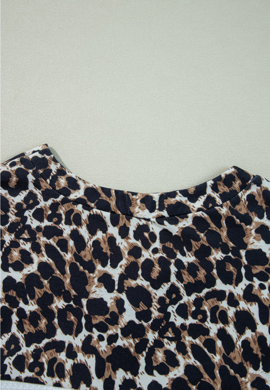 Waffle-Knit Leopard V-Neck Long Sleeve Blouse - Charming Charlie