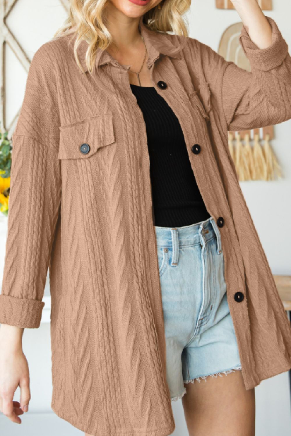 Button Up Drop Shoulder Jacket - Charming Charlie
