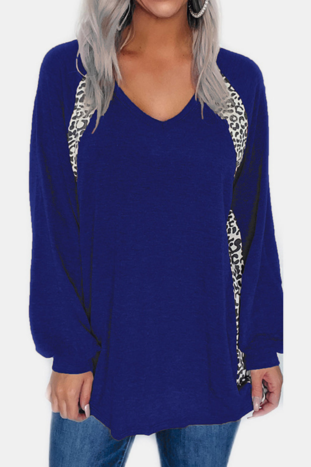 Full Size Leopard V-Neck Long Sleeve T-Shirt - Charming Charlie