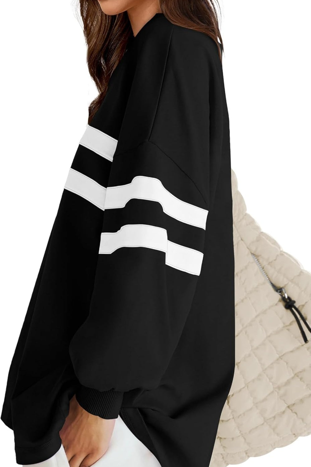 Lovelet Striped Round Neck Dropped Shoulder Sweatshirt - Charming Charlie