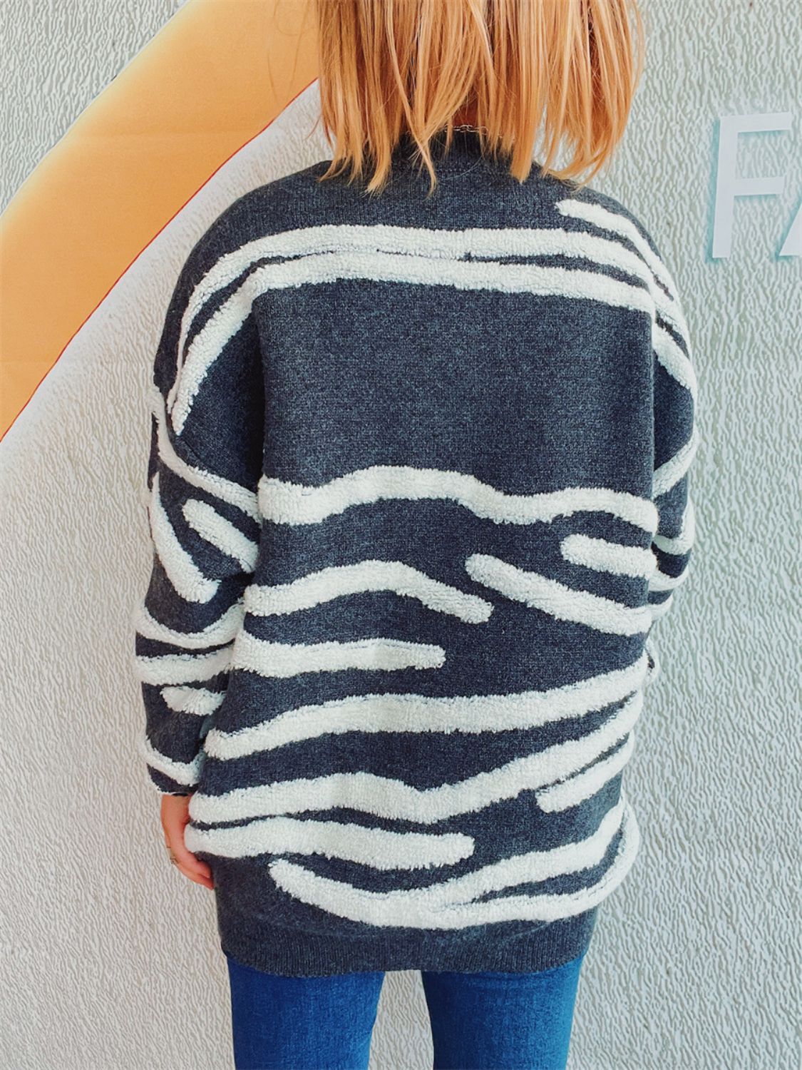Contrast Round Neck Long Sleeve Sweater - Charming Charlie