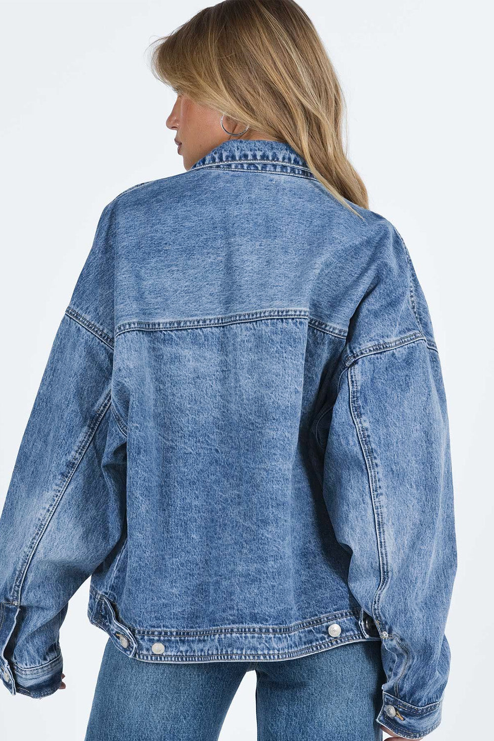 Collared Neck Button Up Denim Jacket - Charming Charlie