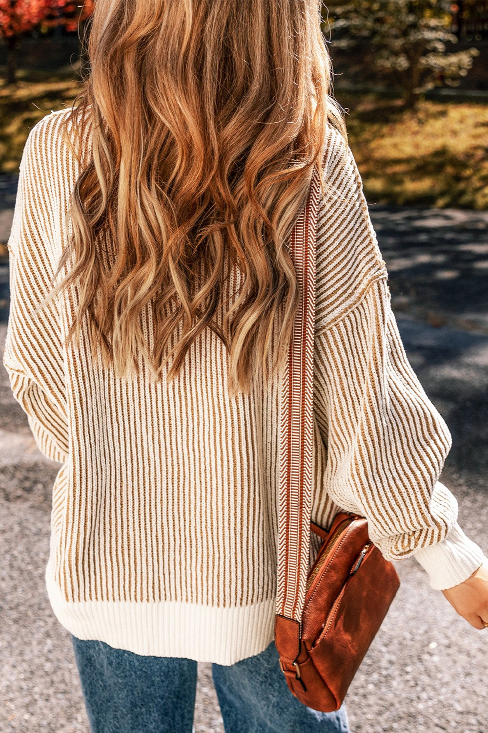 Round Neck Dropped Shoulder Sweater - Charming Charlie