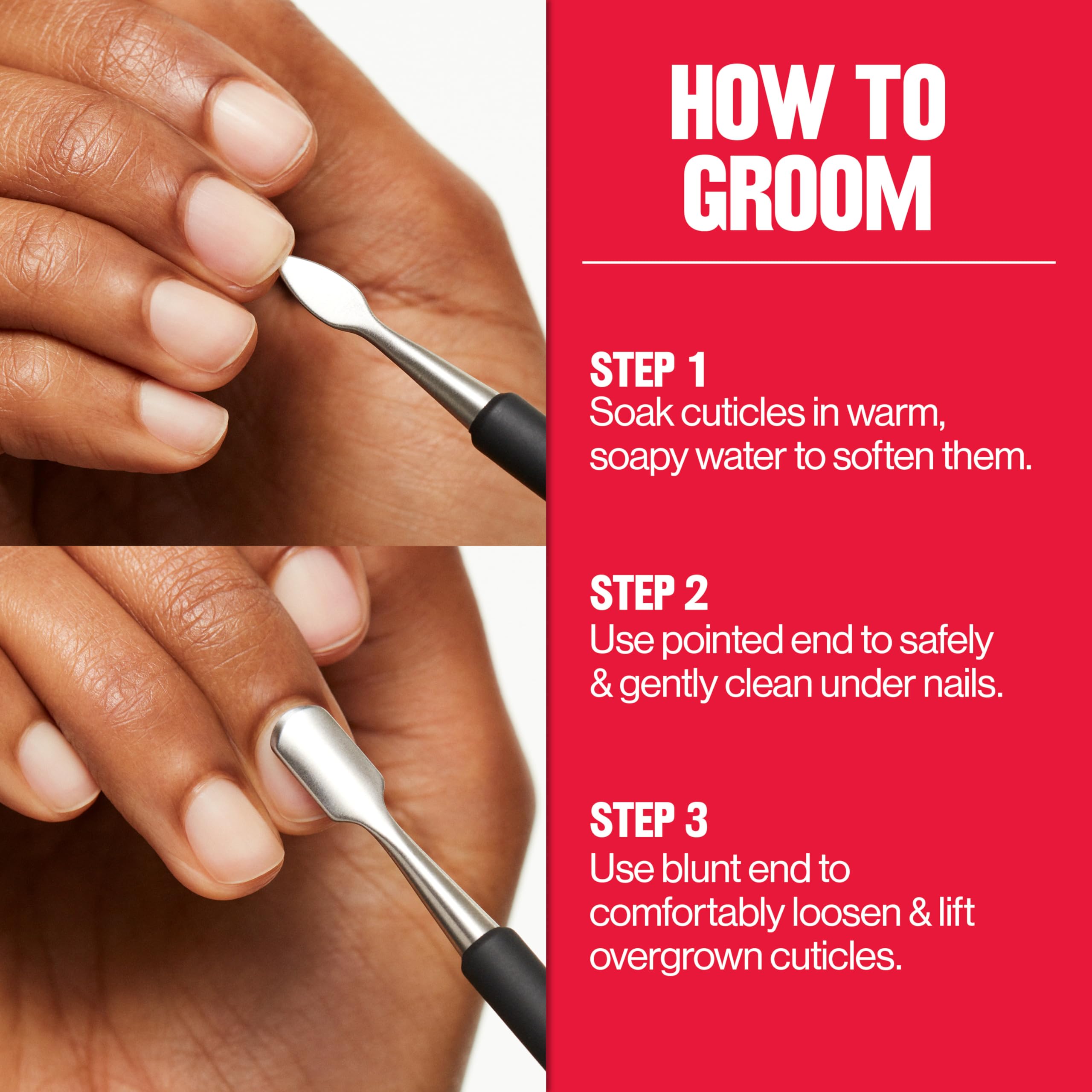 Revlon Cuticle Pusher and Nail Cleaner, Dual Ended Nail Care Tool, Easy to Use, Stainless Steel (Pack of 1) - Charming Charlie