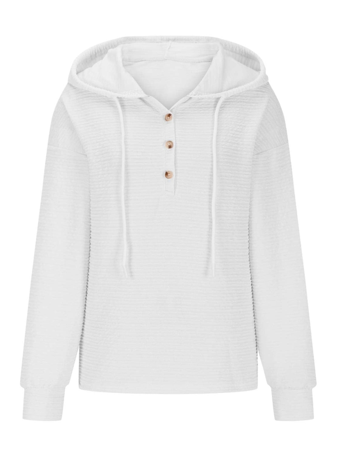 Drawstring Quarter Button Long Sleeve Hoodie - Charming Charlie