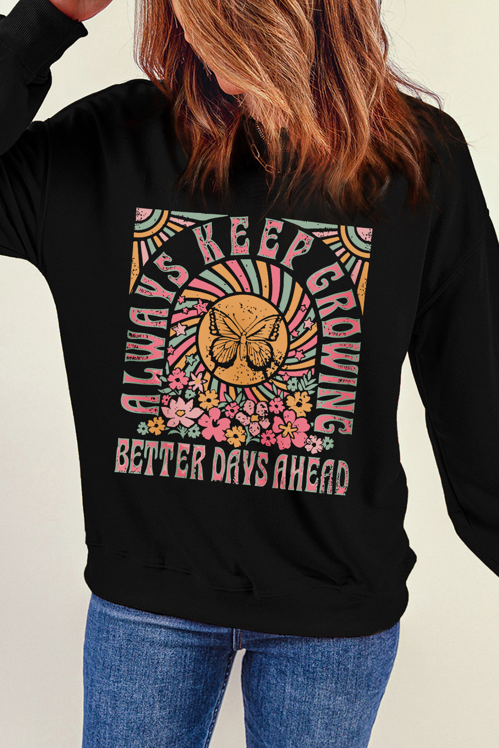 Graphic Round Neck Long Sleeve Sweatshirt - Charming Charlie