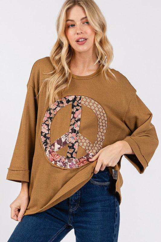 SAGE + FIG Floral Peace Patch Round Neck Top - Charming Charlie