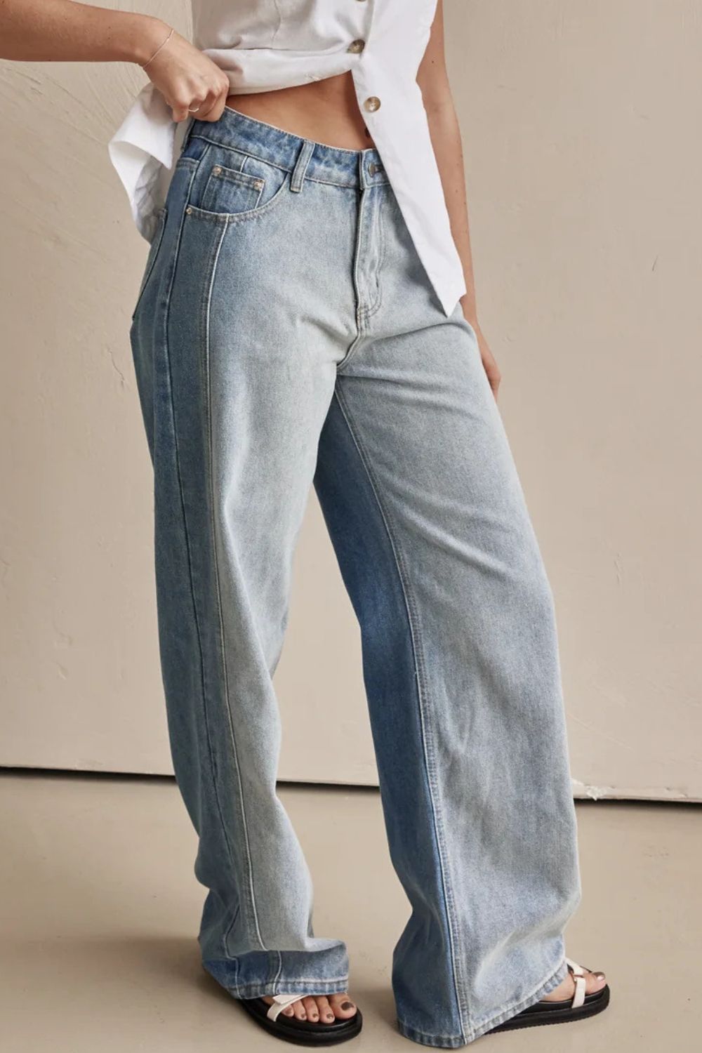 Contrast Straight Leg Jeans with Pockets - Charming Charlie