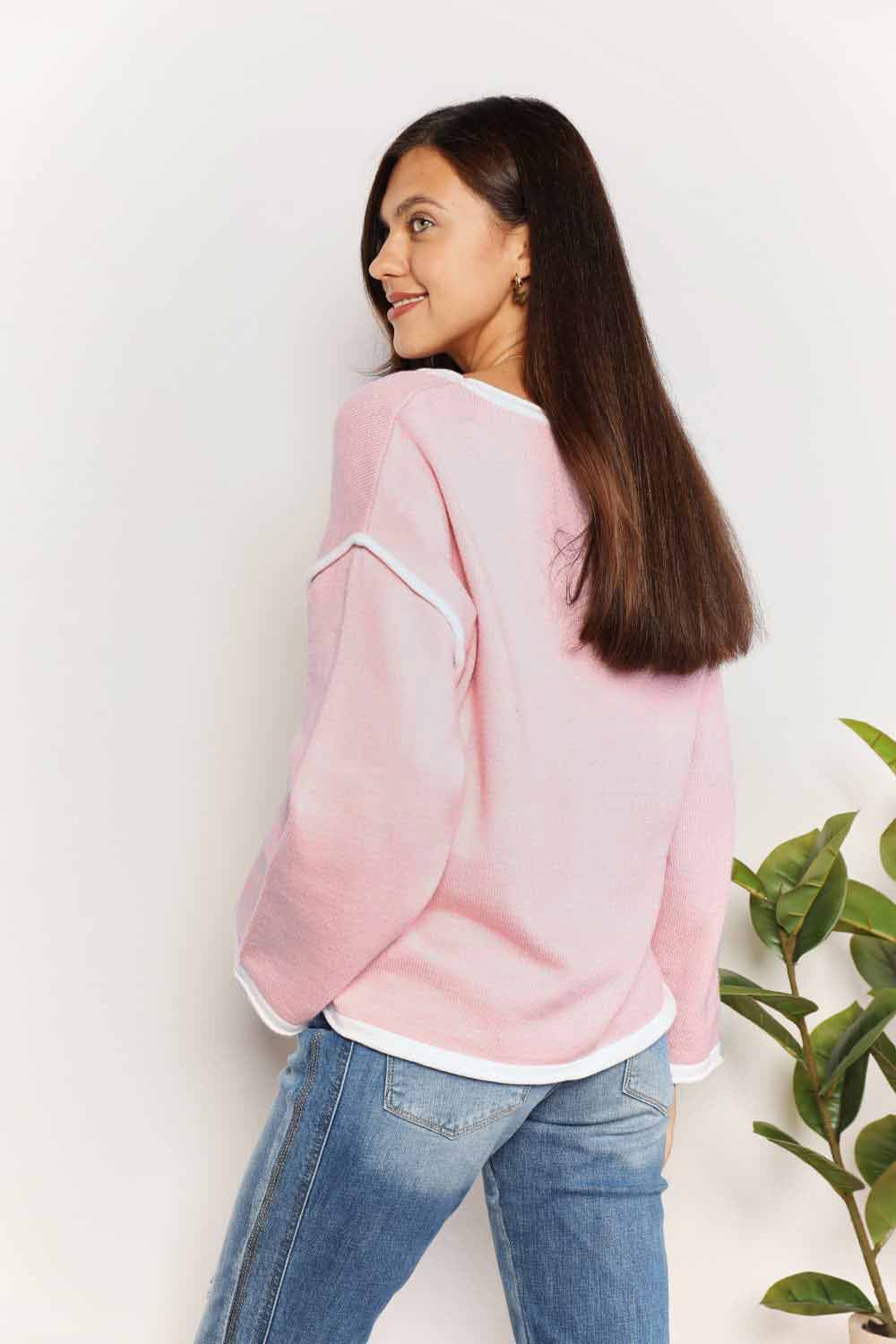 Angel Wings Contrast Detail Dropped Shoulder Knit Top - Charming Charlie