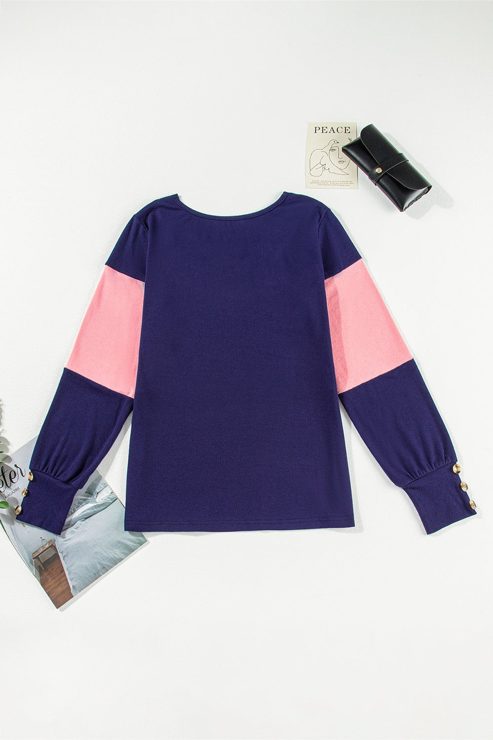 Color Block V-Neck Long Sleeve Top - Charming Charlie