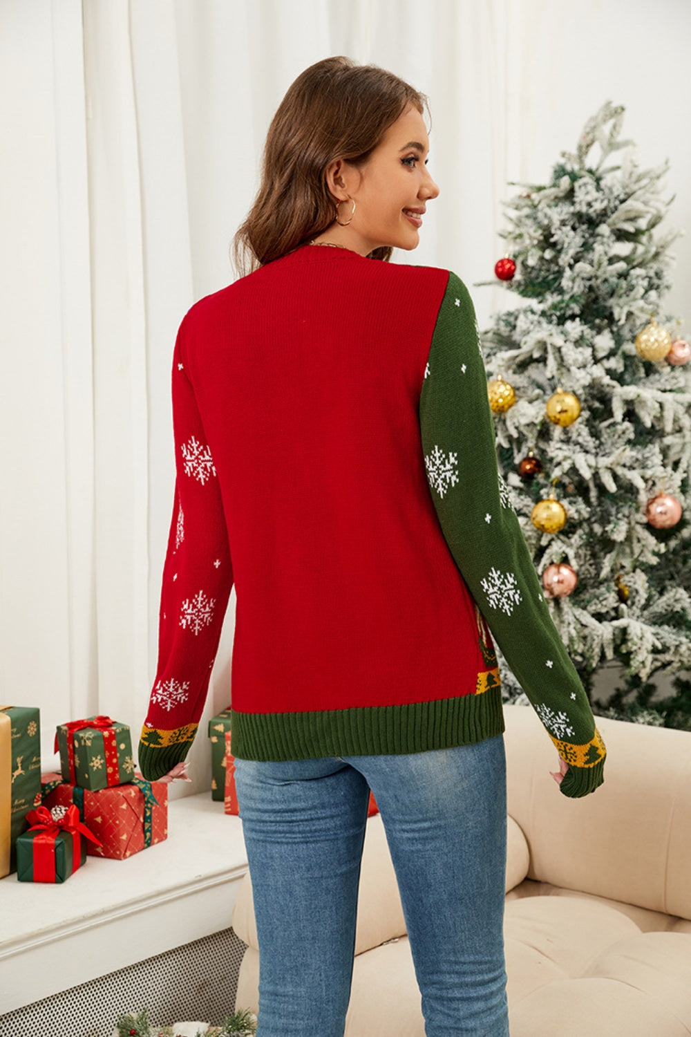 Nutcracker Contrast V-Neck Long Sleeve Cardigan - Charming Charlie