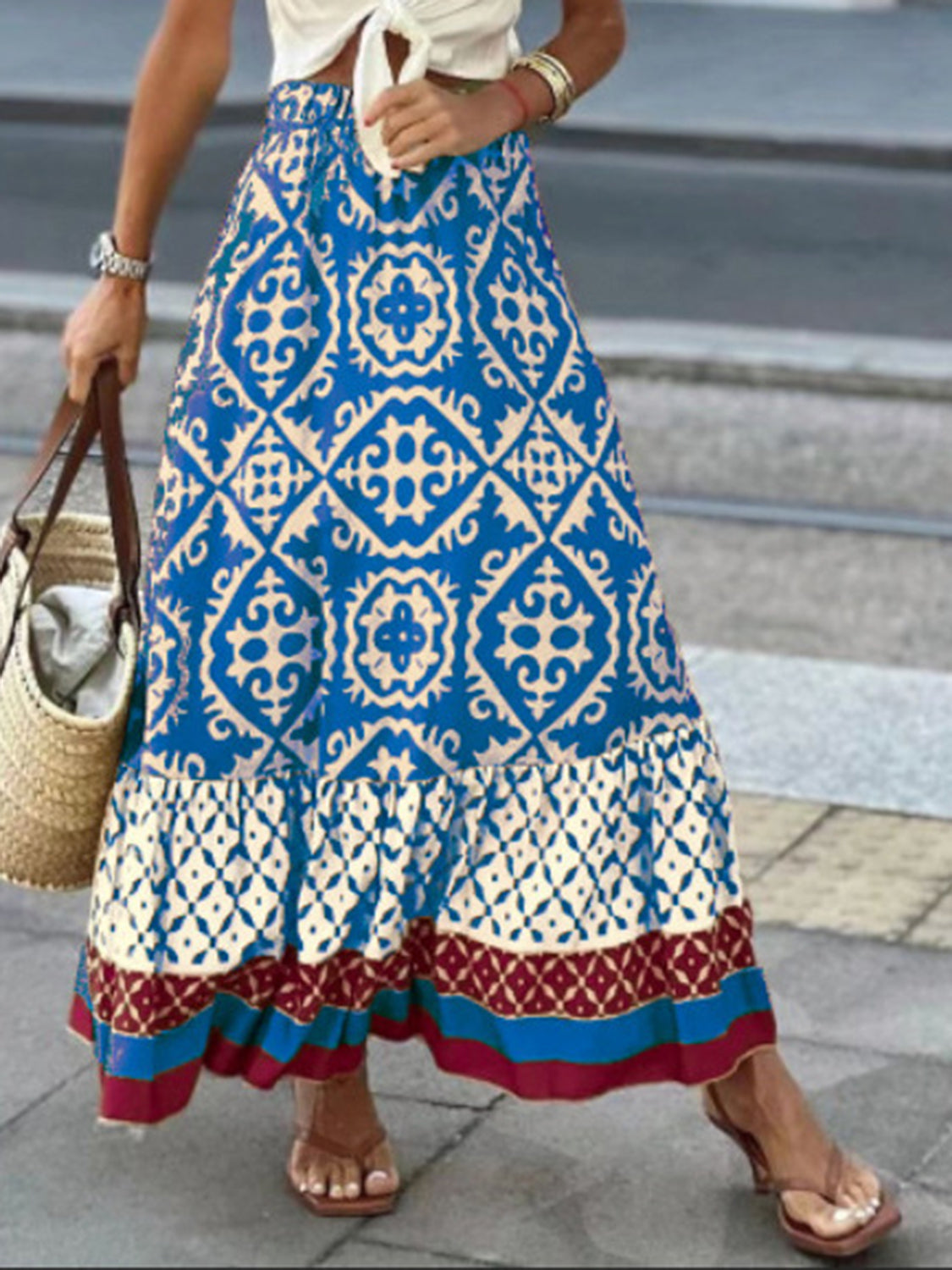 Geometric Elastic Waist Maxi Skirt - Charming Charlie