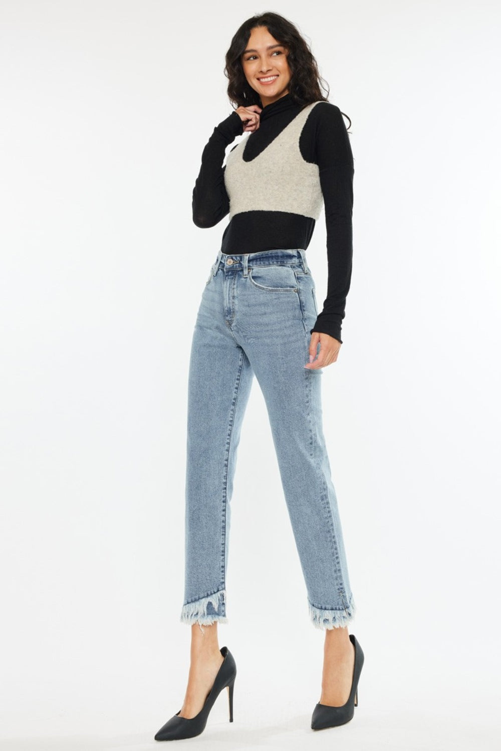 Kancan Raw Hem High Rise Straight Jeans - Charming Charlie