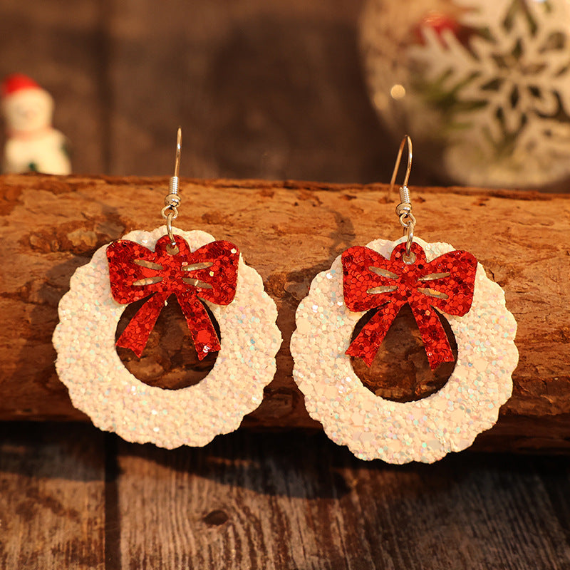 PU Leather Sequin Wreath Shape Earrings - Charming Charlie