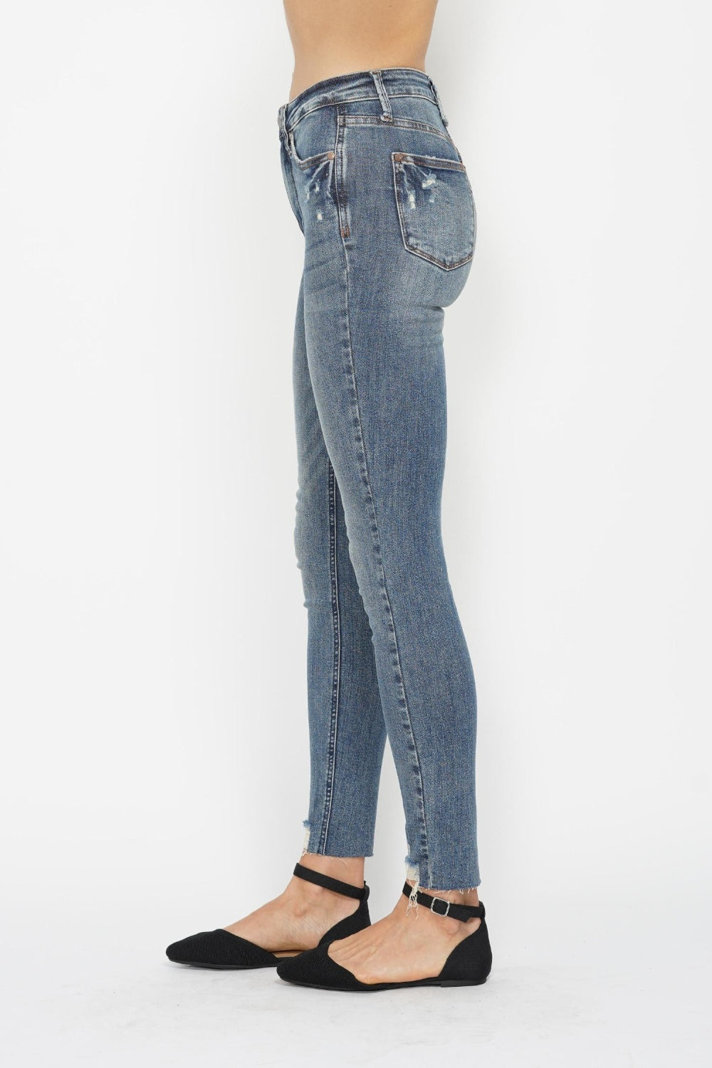 Judy Blue Full Size Tummy Control Vintage Wash Hem Destroy Skinny Jeans - Charming Charlie