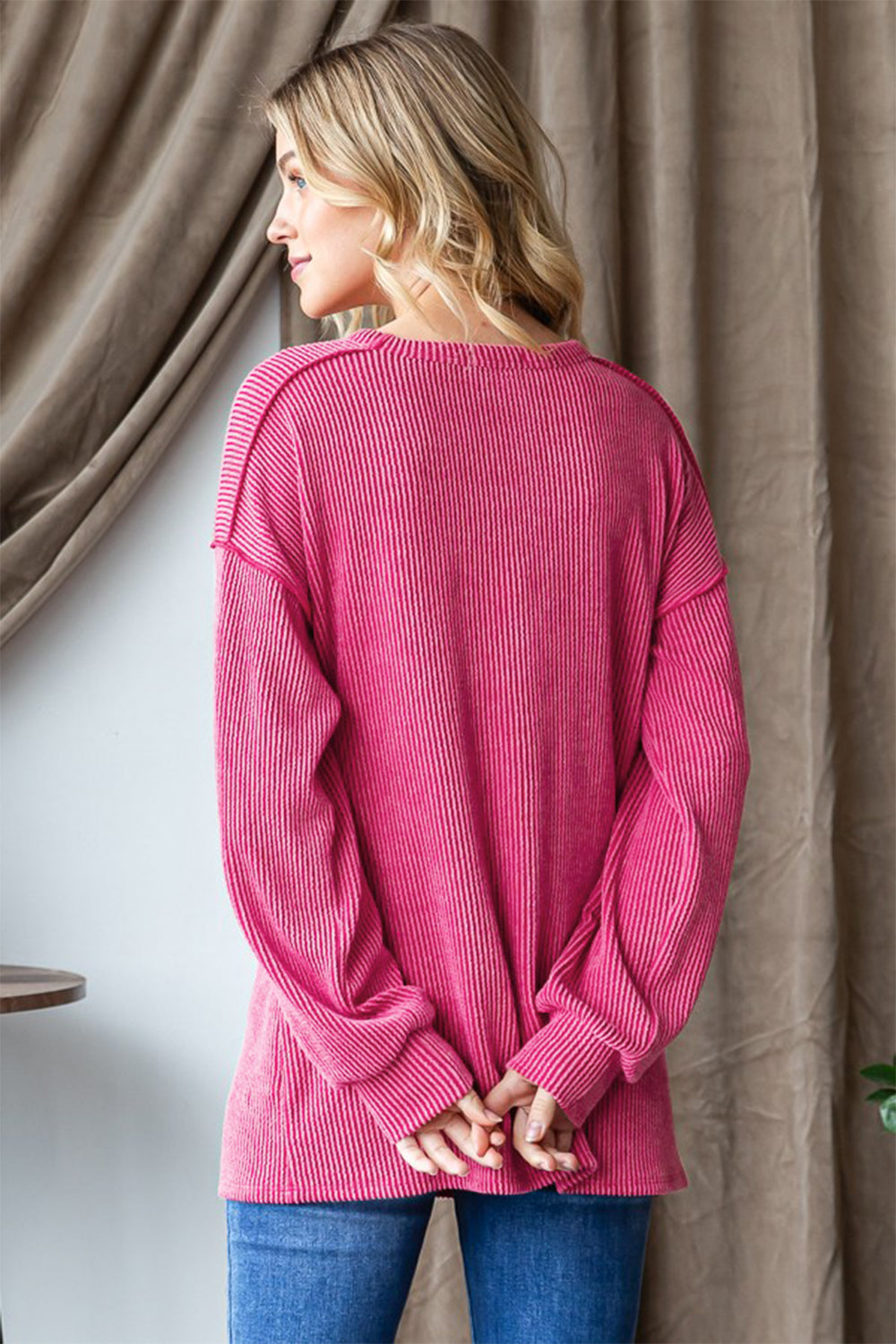 Heimish Ribbed Exposed Seam Long Sleeve T-Shirt - Charming Charlie
