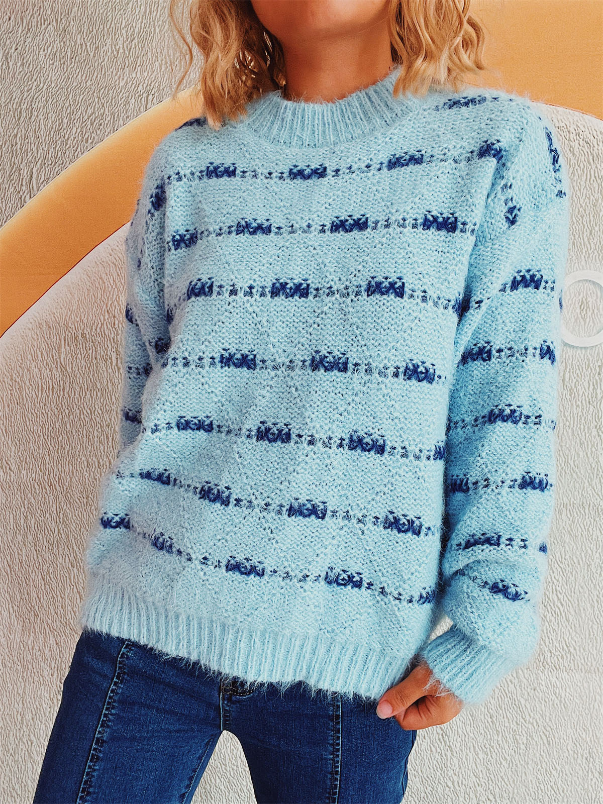 Striped Round Neck Long Sleeve Sweater - Charming Charlie
