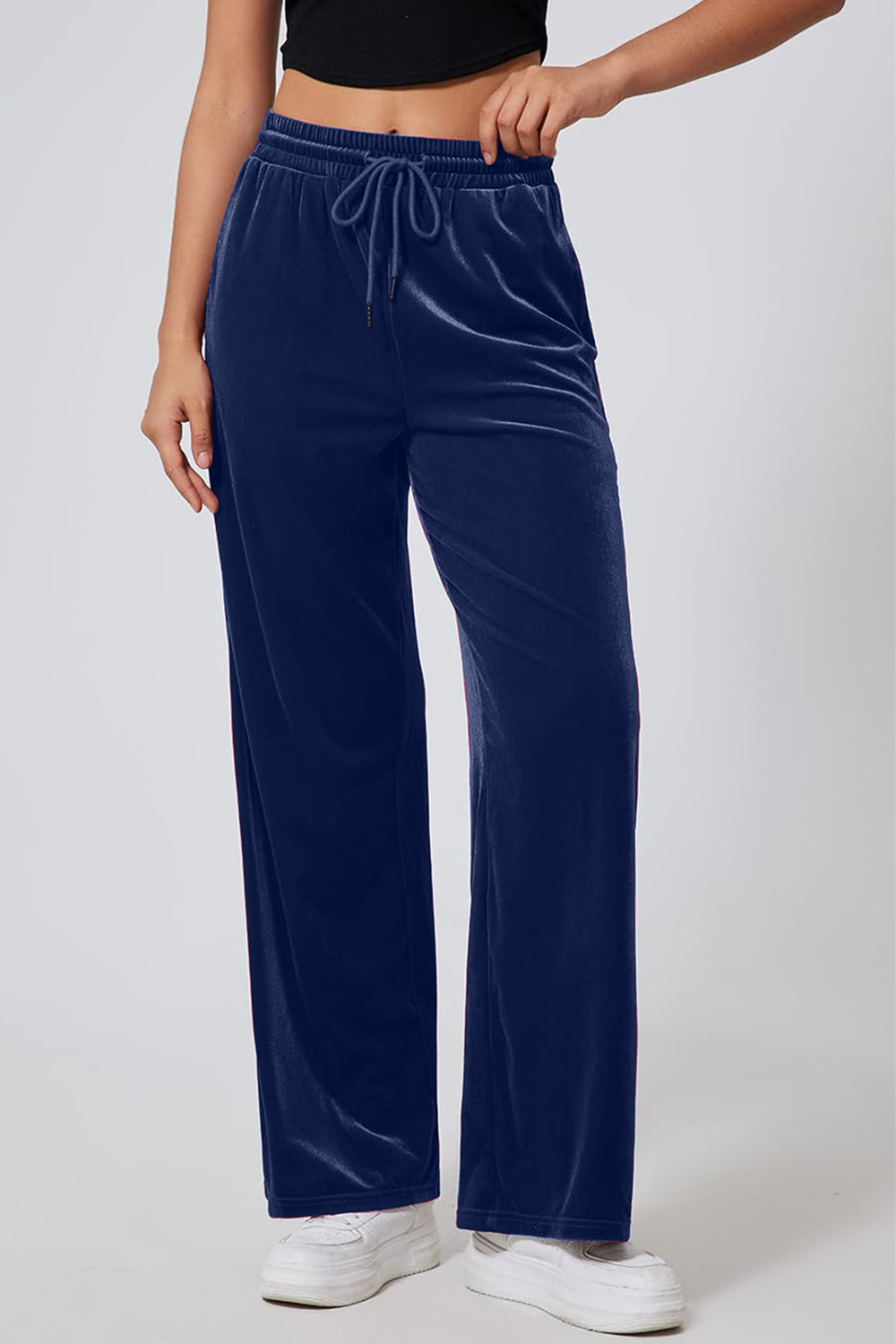 Drawstring Elastic Waist Straight Leg Pants - Charming Charlie