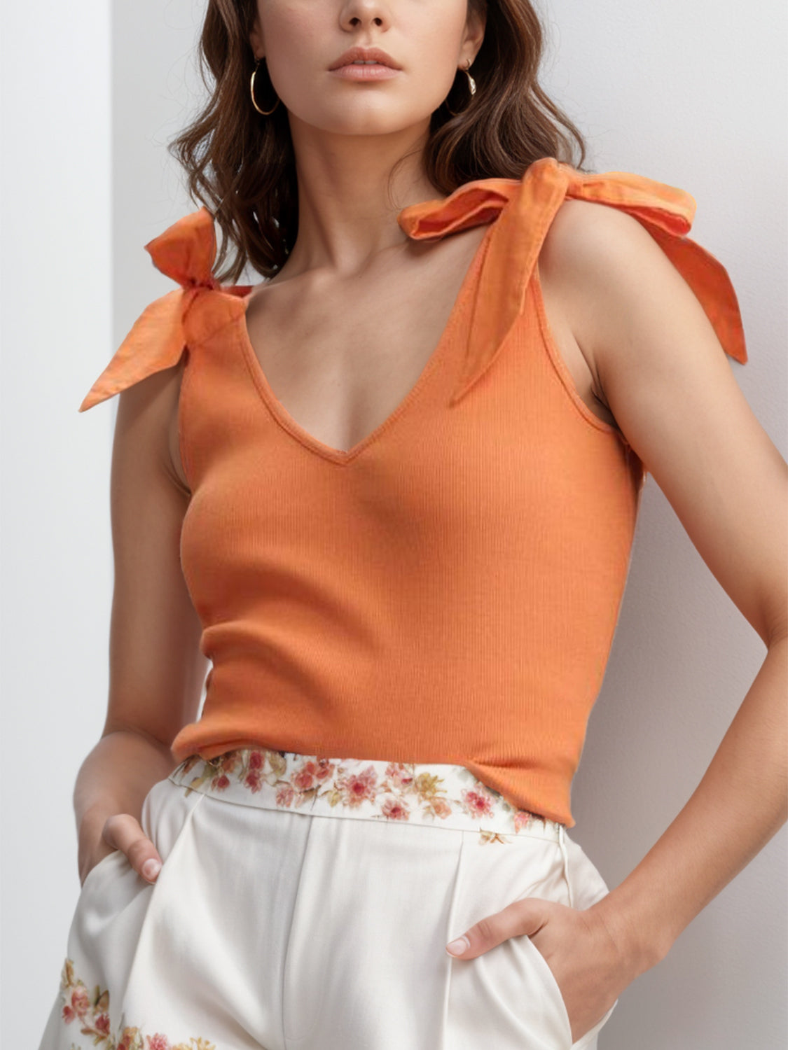 V-Neck Tie Shoulder Tank - Charming Charlie