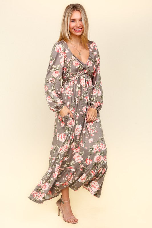 Haptics Twisted Detail Ruffled Hem Floral Dress with Side Pockets - Charming Charlie