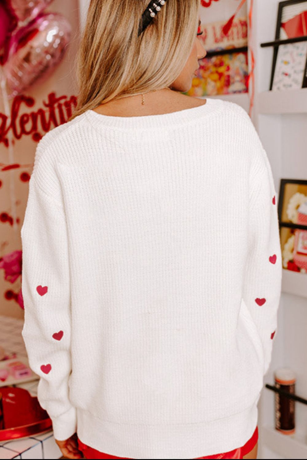 Heart Round Neck Long Sleeve Sweater - Charming Charlie