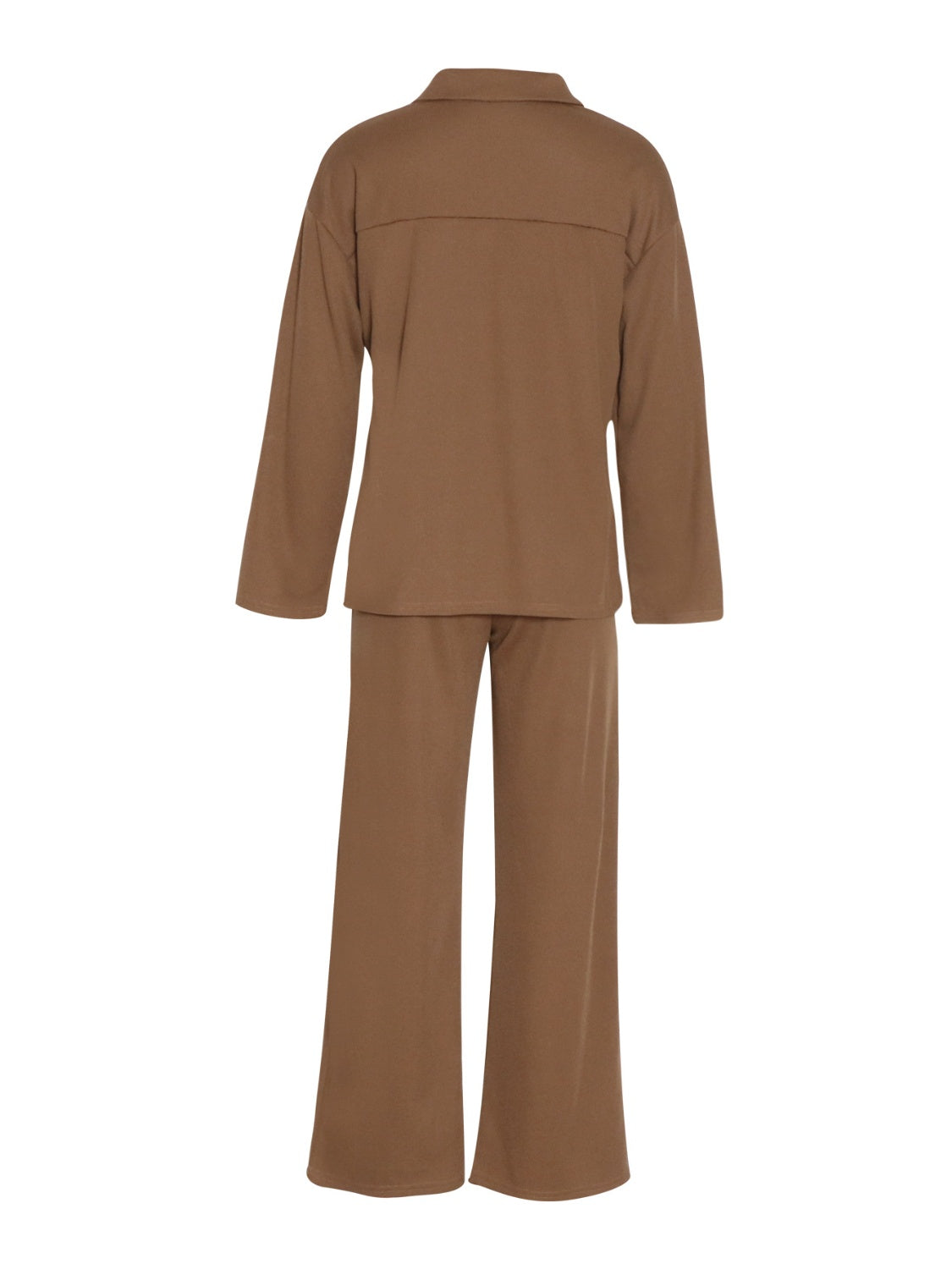 Collared Neck Long Sleeve Top and Drawstring Pants Set - Charming Charlie