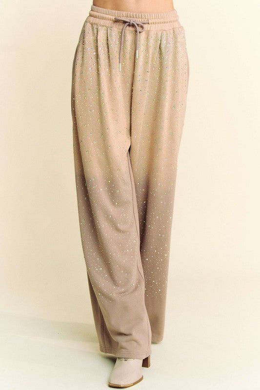 Davi & Dani Rhinestone Drawstring Wide Leg Pants - Charming Charlie