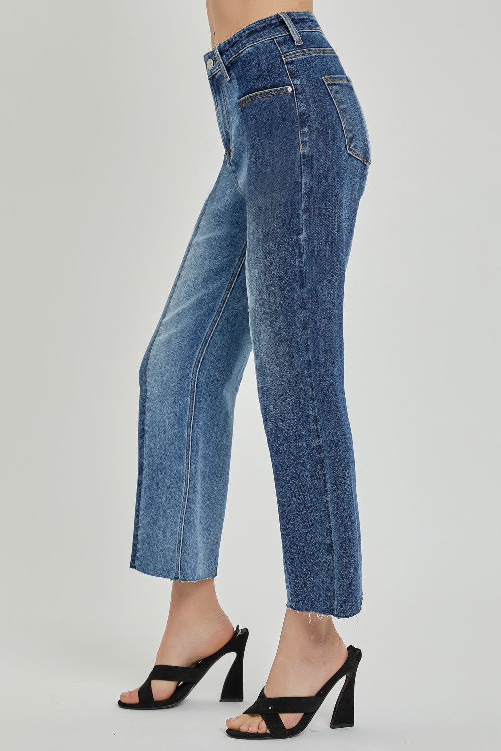 RISEN Full Size Mid-Rise Waist Two-Tones Jeans with Pockets - Charming Charlie