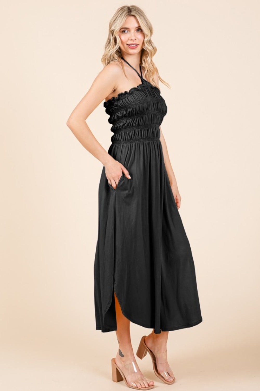 Culture Code Tie Back Shirring Dress with Pockets - Charming Charlie
