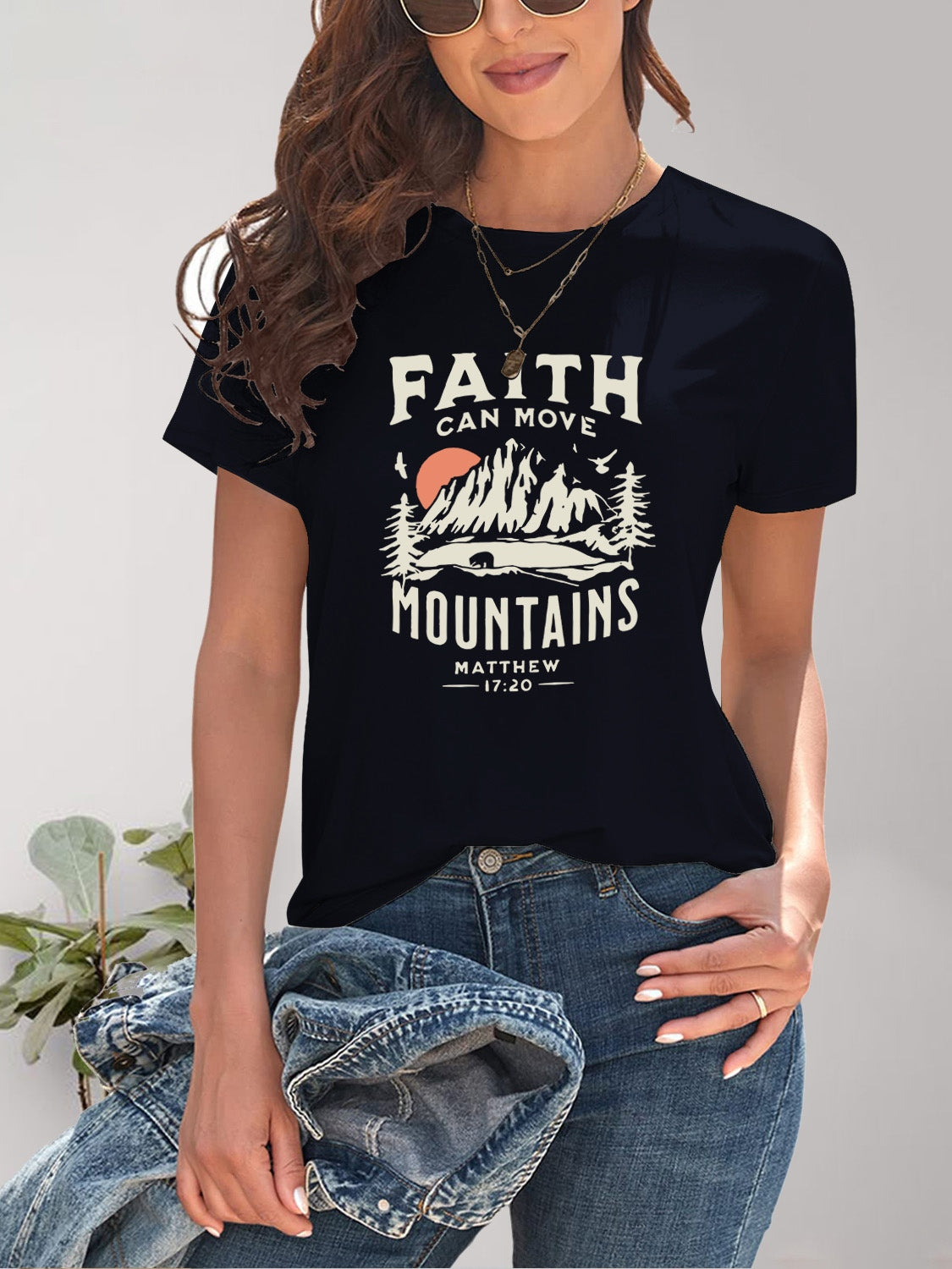 Graphic Round Neck Short Sleeve T-Shirt - Charming Charlie