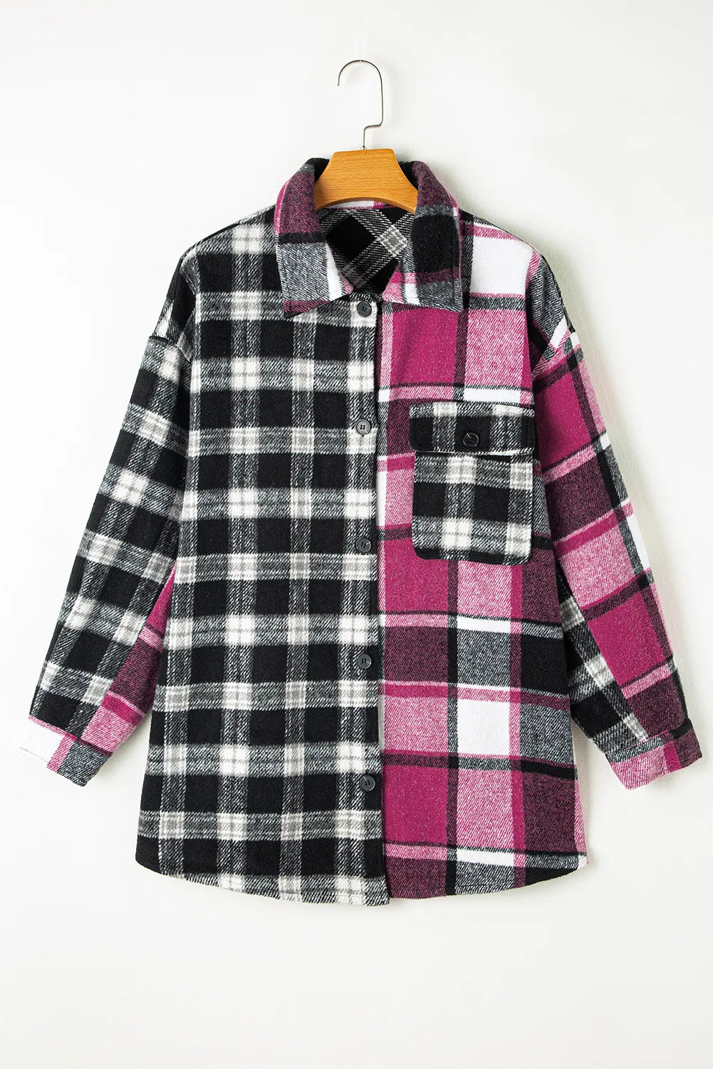 Pocketed Plaid Collared Neck Long Sleeve Shacket - Charming Charlie