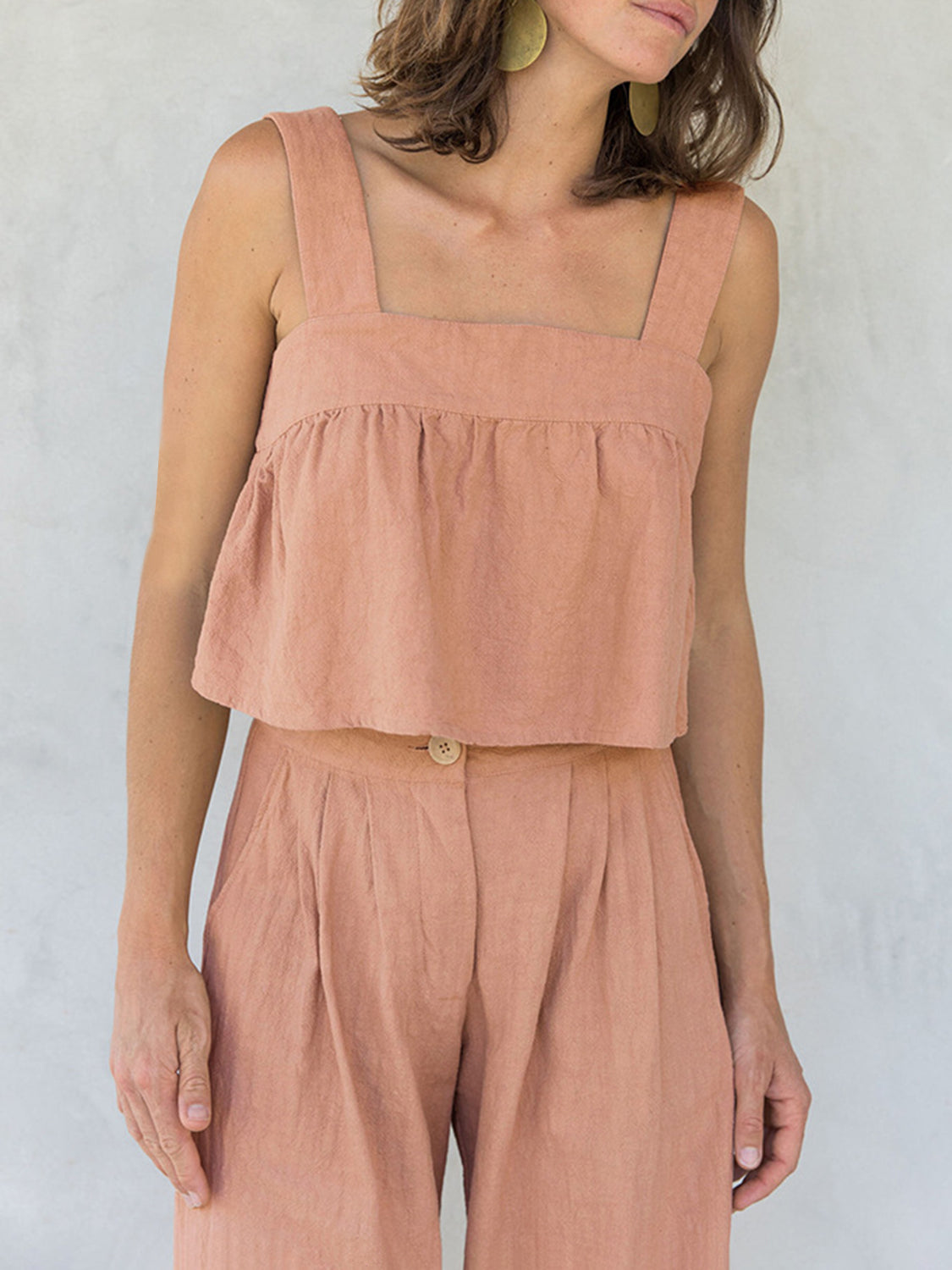 Square Neck Wide Strap Top and Pants Set - Charming Charlie