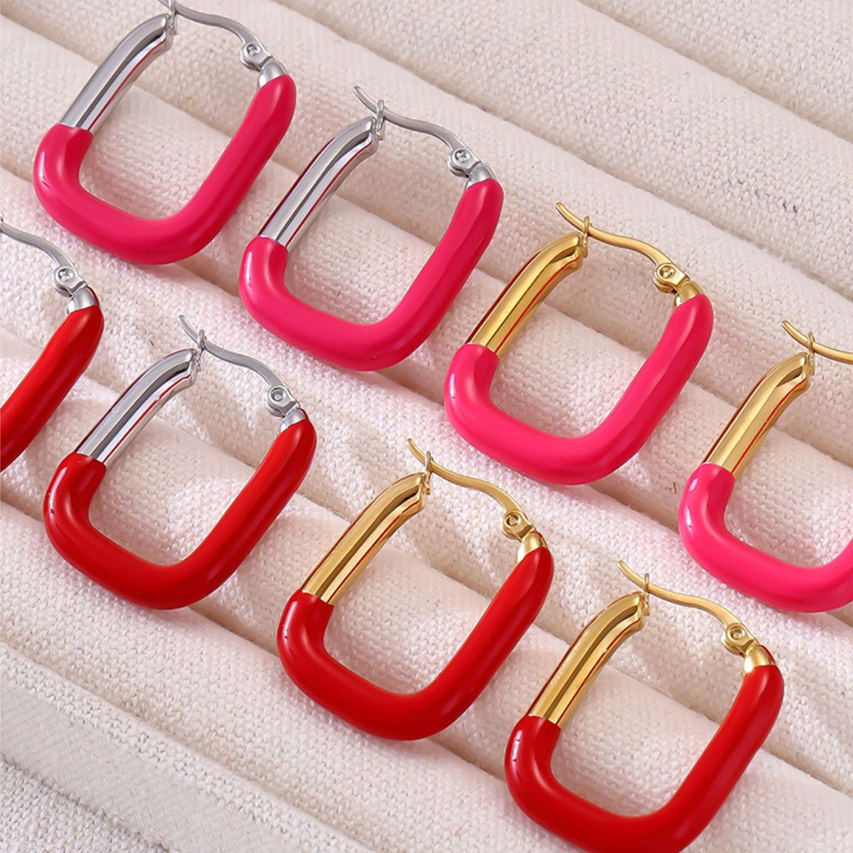 Stainless Steel Drip Oil Contrast Earring - Charming Charlie