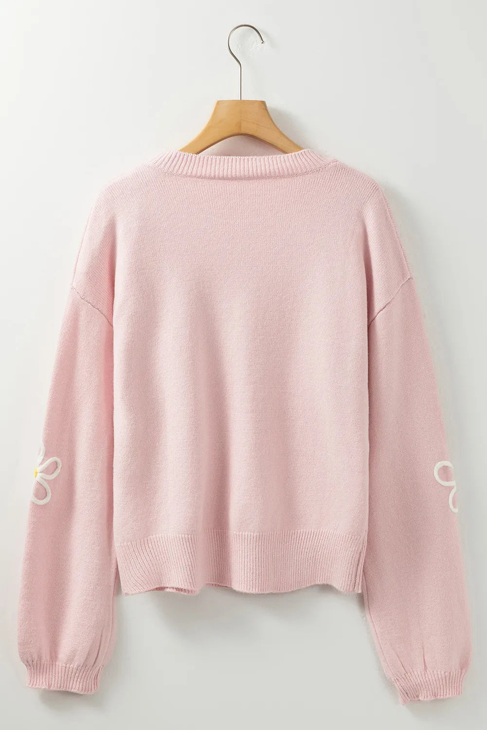 Flower Round Neck Dropped Shoulder Sweater - Charming Charlie