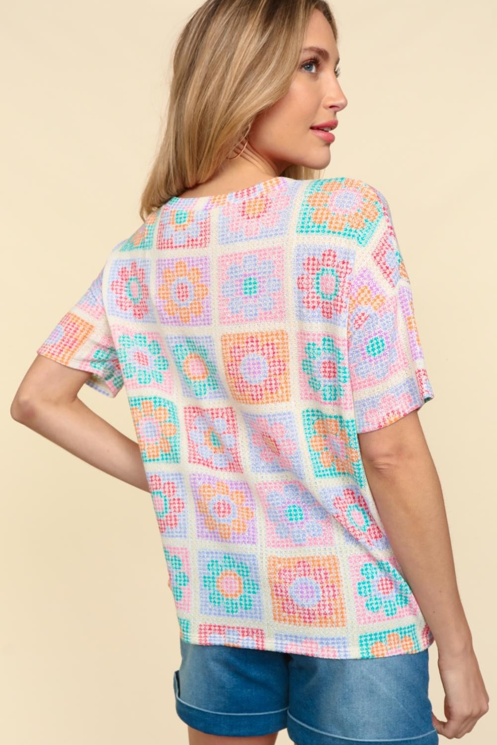 Haptics Flower Print Round Neck Short Sleeve T-Shirt - Charming Charlie