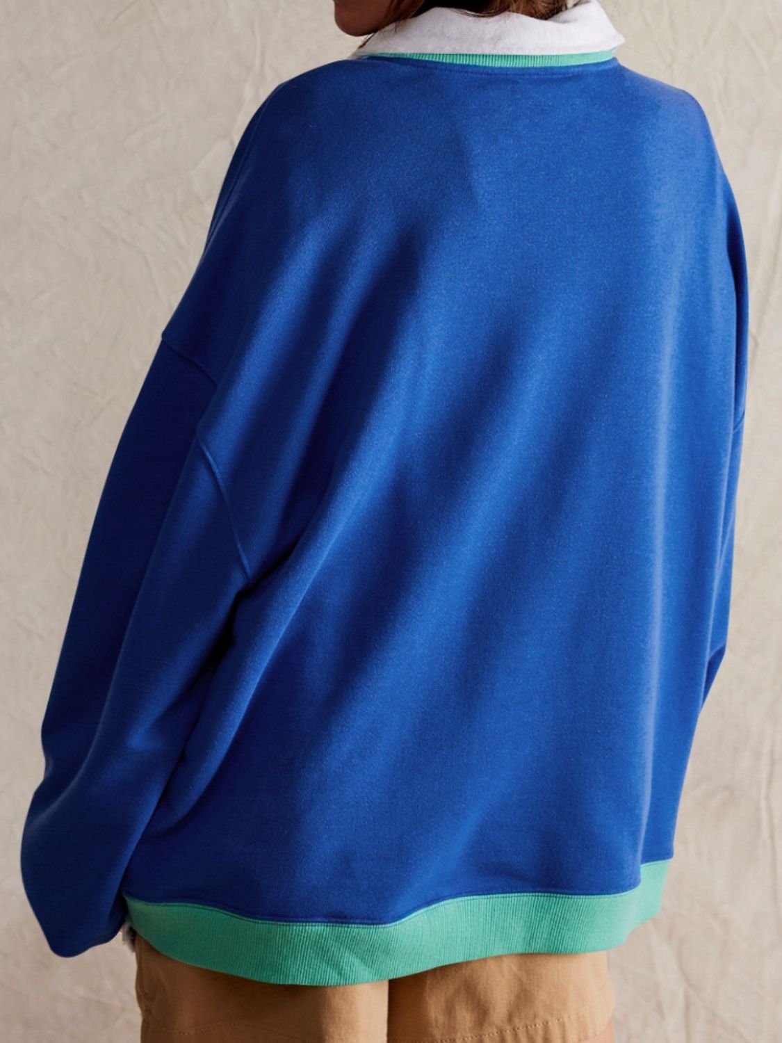 Contrast Dropped Shoulder Long Sleeve Sweatshirt - Charming Charlie
