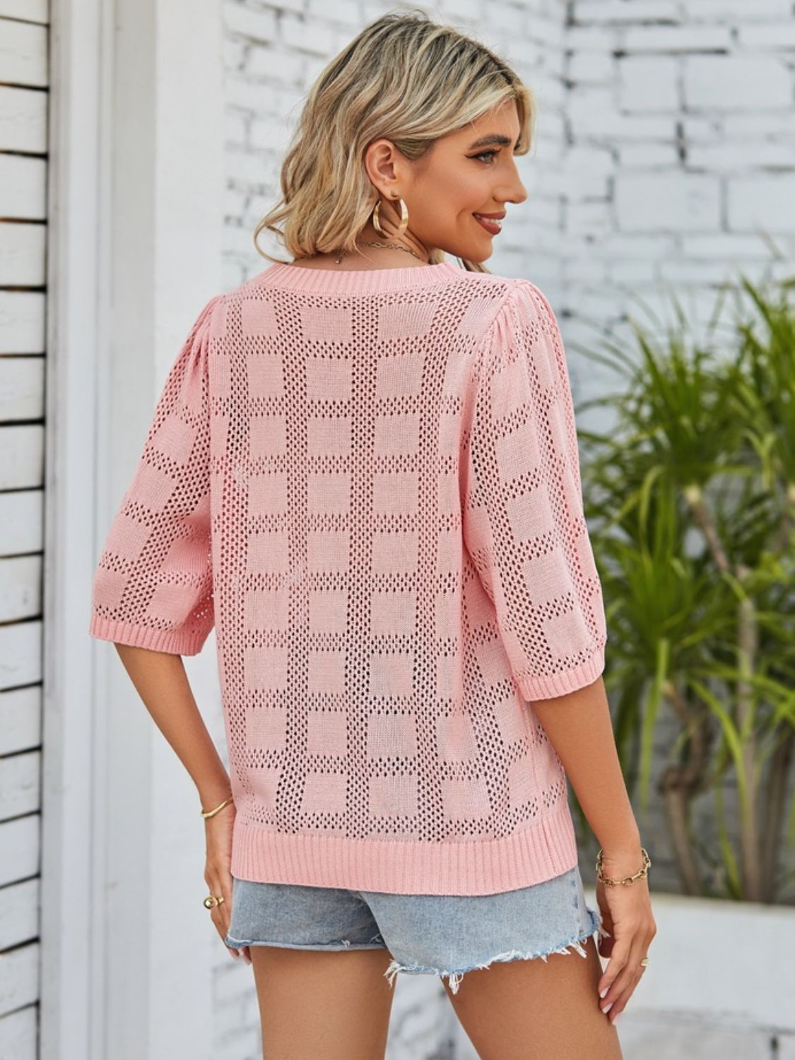 Openwork Round Neck Knit Top - Charming Charlie