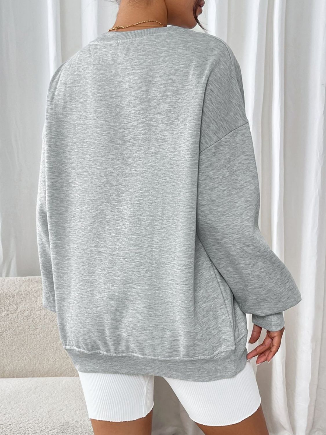 Perfee Round Neck Long Sleeve Sweatshirt - Charming Charlie