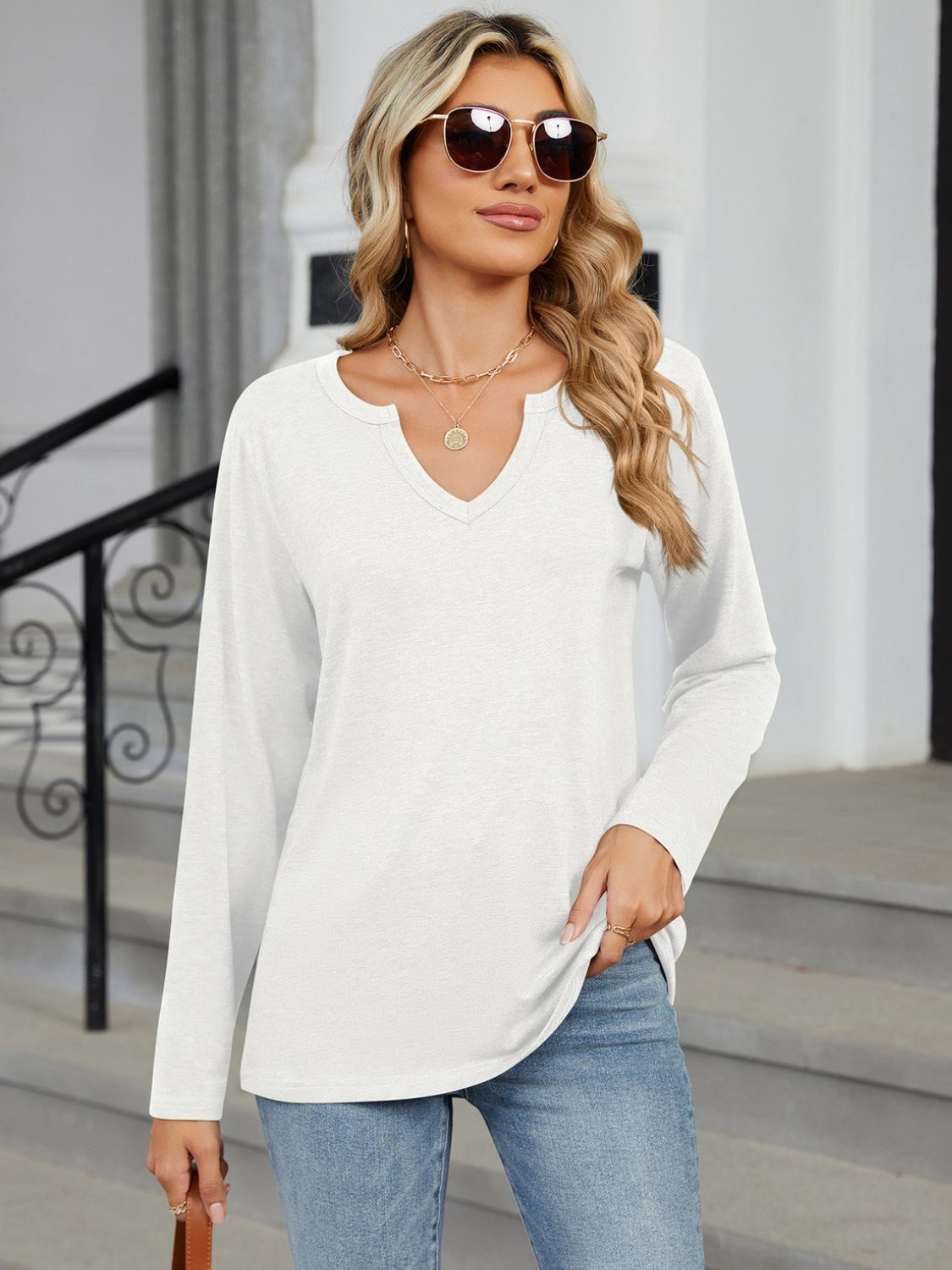 Notched Long Sleeve T-Shirt - Charming Charlie