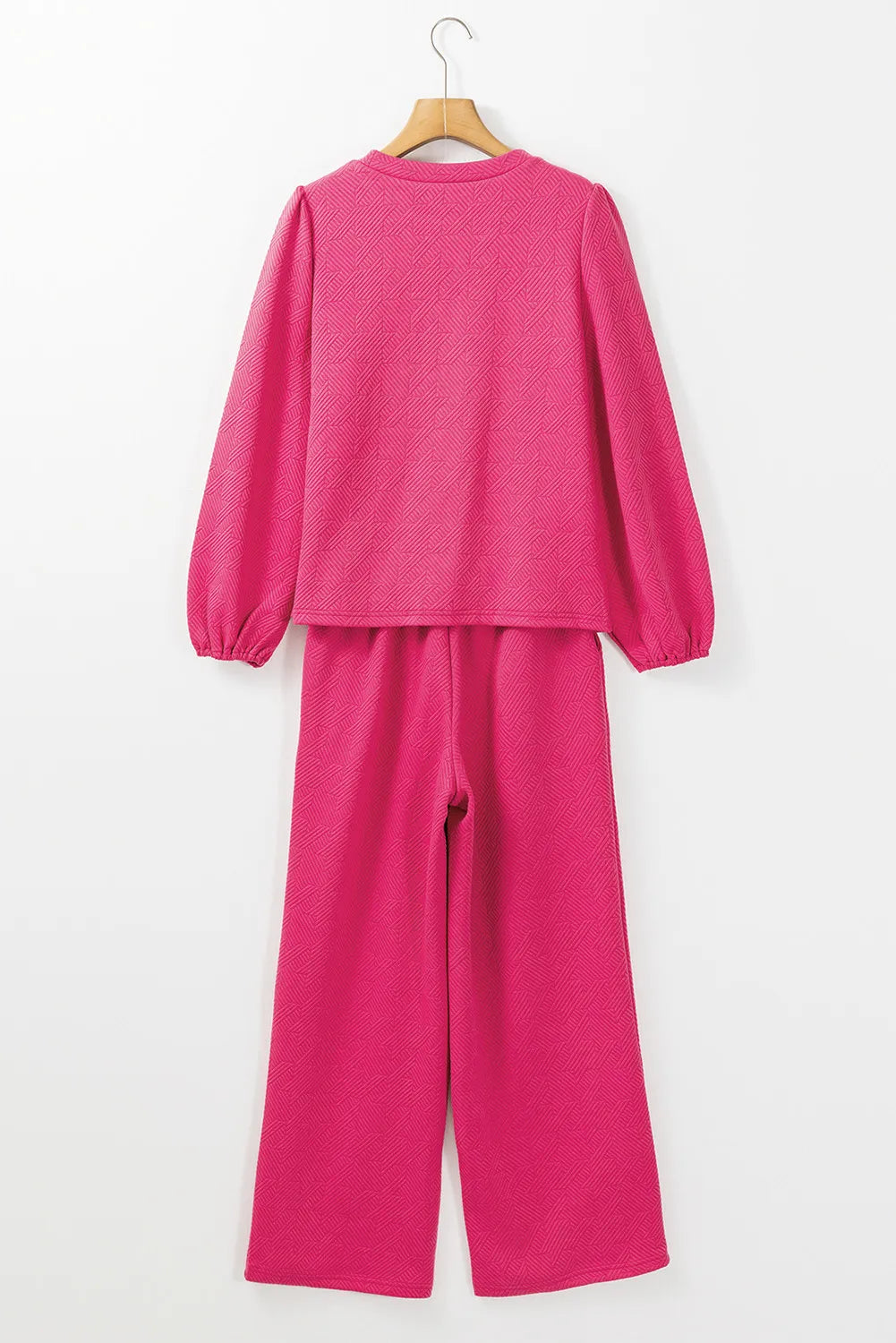 Round Neck Long Sleeve Top and Pants Set - Charming Charlie