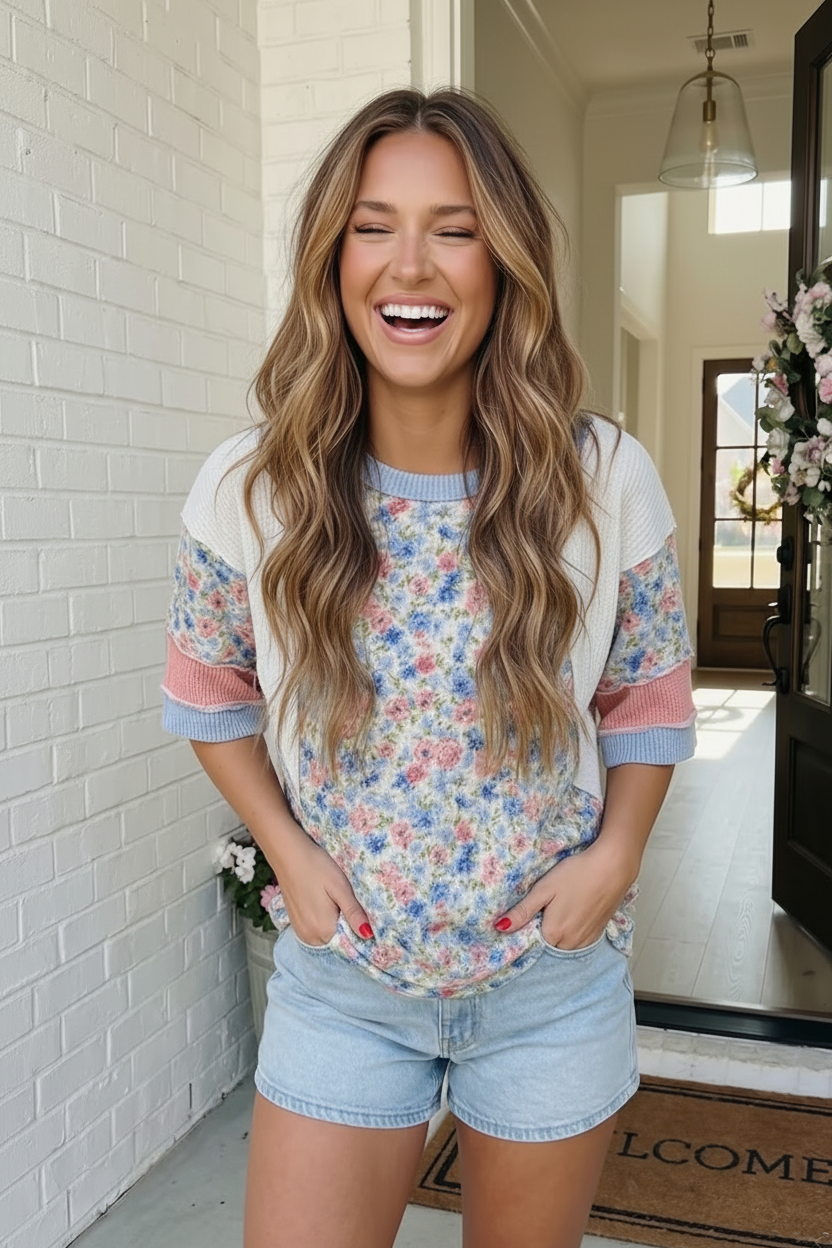 Garden Party Floral Mixed Media Top - Charming Charlie