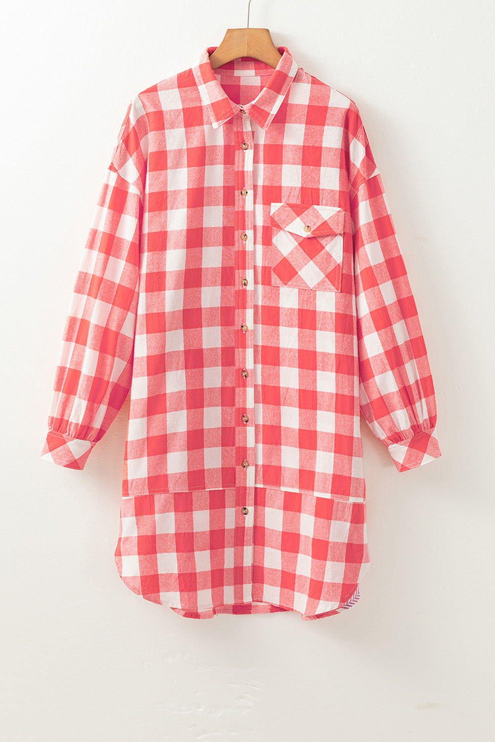 Plaid Collared Neck Long Sleeve Shirt Dress - Charming Charlie