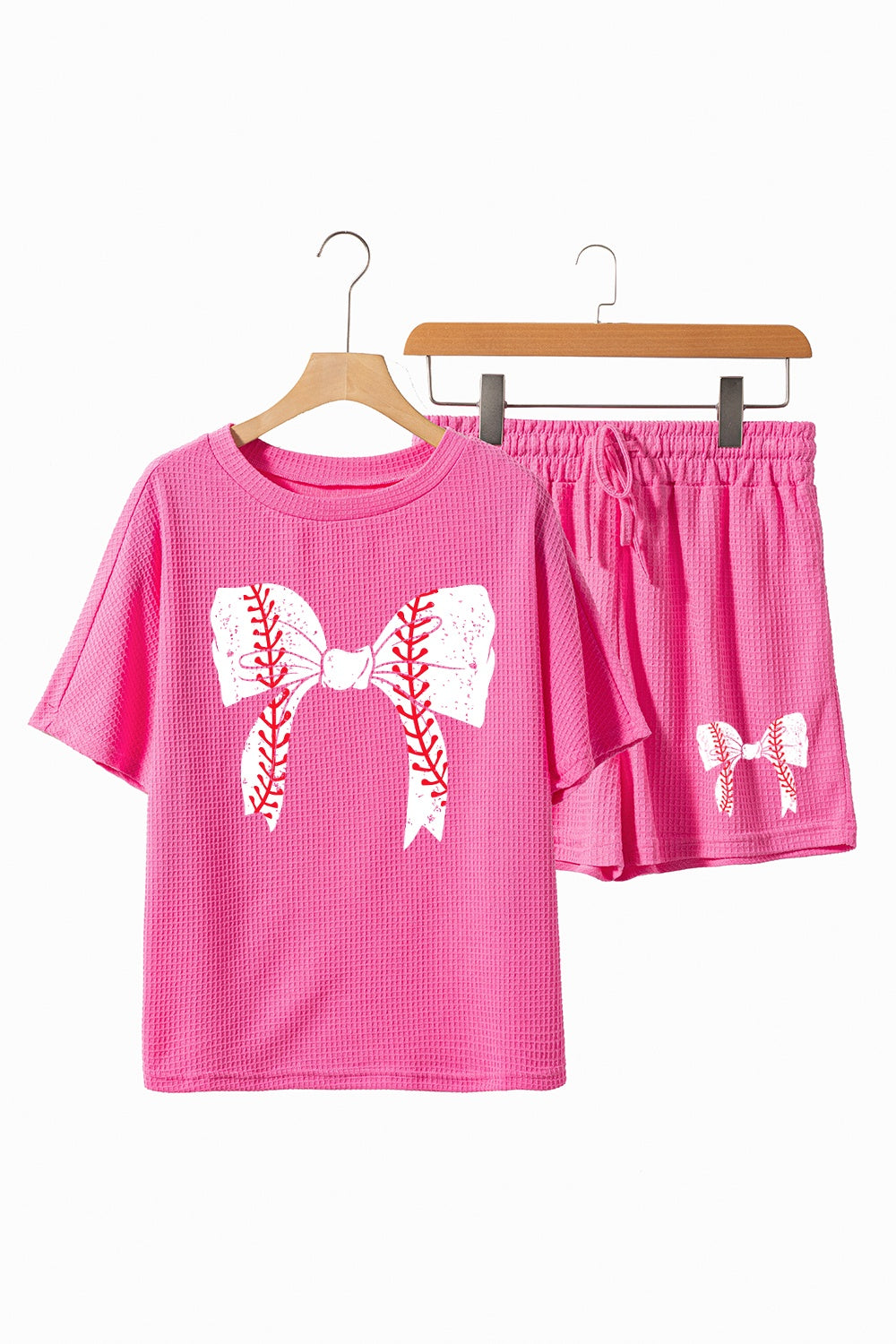 Waffle-Knit Bow Round Neck Top and Shorts Set - Charming Charlie